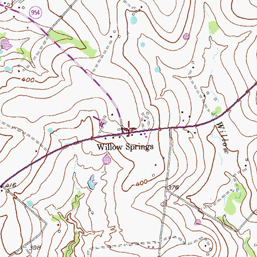 Topographic Map of Willow Springs, TX