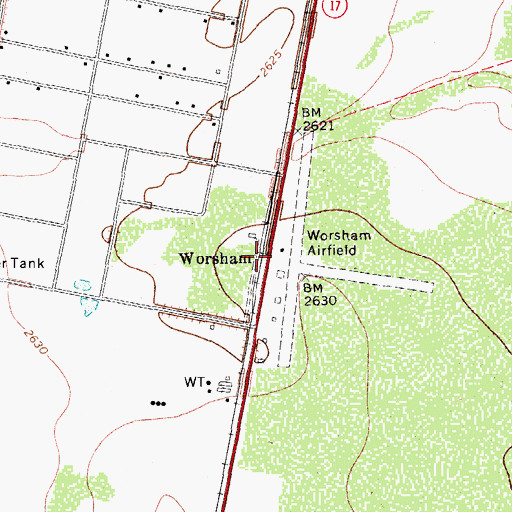 Topographic Map of Worsham, TX