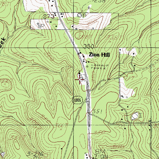 Topographic Map of Zion Hill, TX