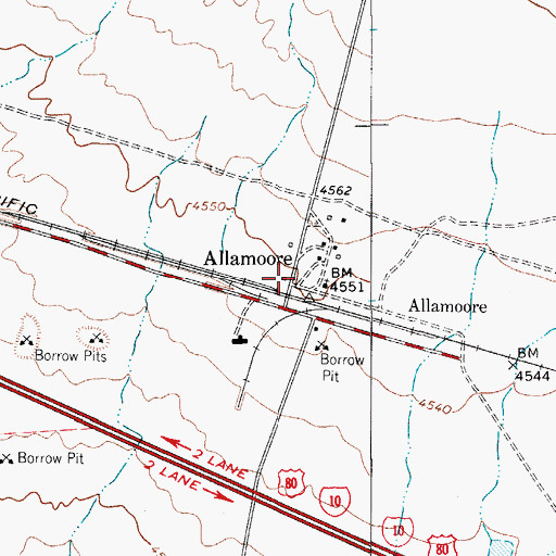 Topographic Map of Allamoore, TX