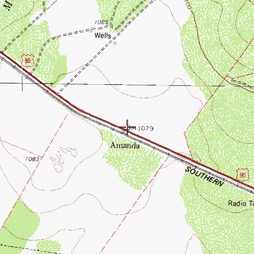 Topographic Map of Amanda, TX