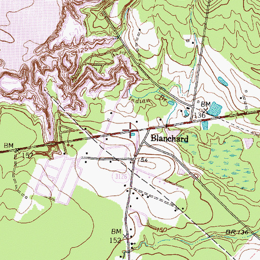 Topographic Map of Blanchard, TX