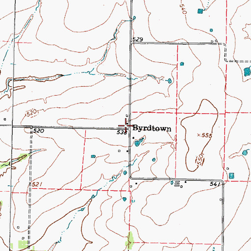Topographic Map of Byrdtown, TX