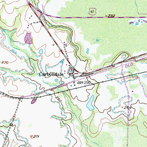 Topographic Map of Carbondale, TX