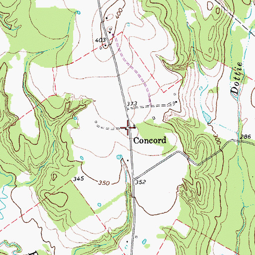Topographic Map of Concord, TX