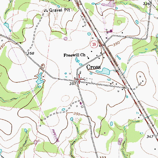 Topographic Map of Cross, TX