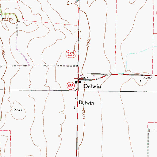 Topographic Map of Delwin, TX