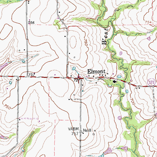Topographic Map of Elmont, TX