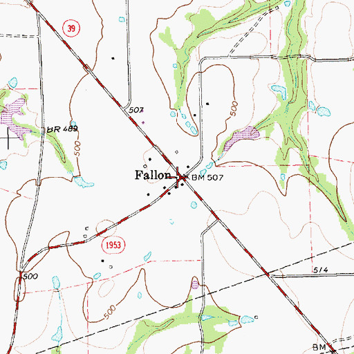 Topographic Map of Fallon, TX