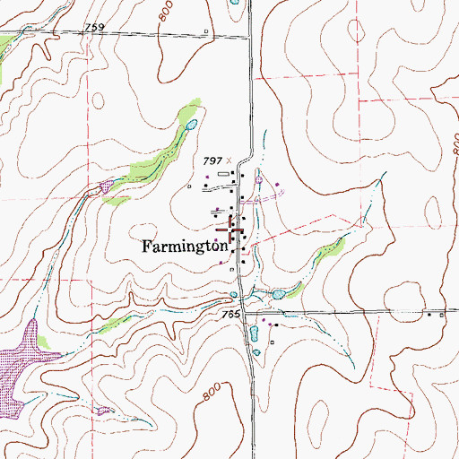 Topographic Map of Farmington, TX