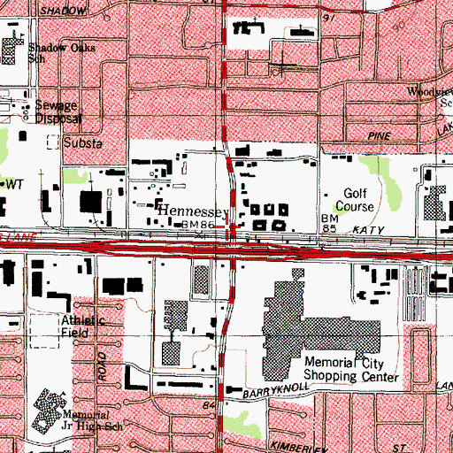 Topographic Map of Hennessey, TX