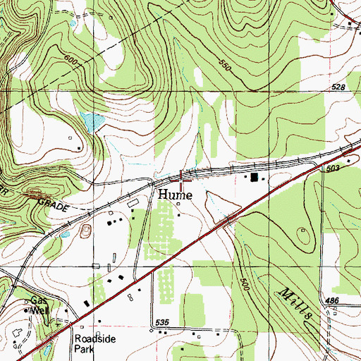 Topographic Map of Hume, TX