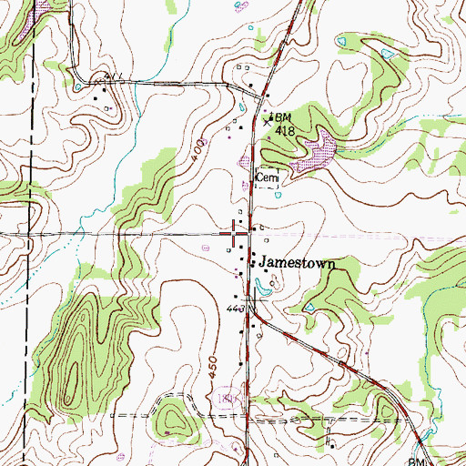 Topographic Map of Jamestown, TX