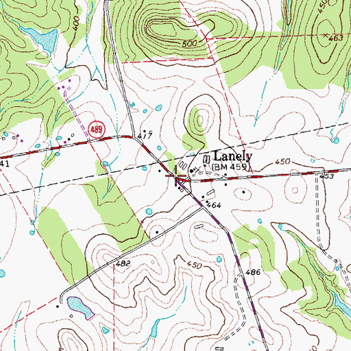 Topographic Map of Lanely, TX