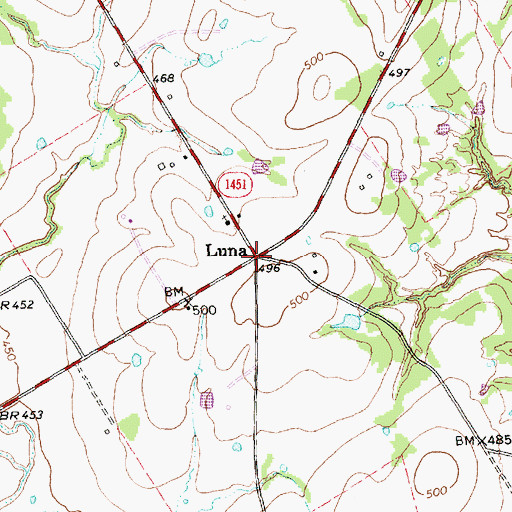 Topographic Map of Luna, TX