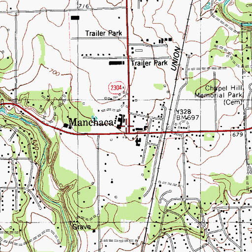 Topographic Map of Manchaca, TX