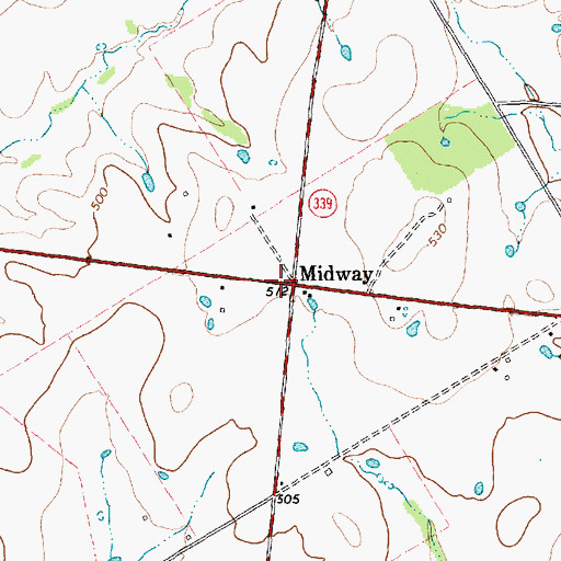 Topographic Map of Midway, TX