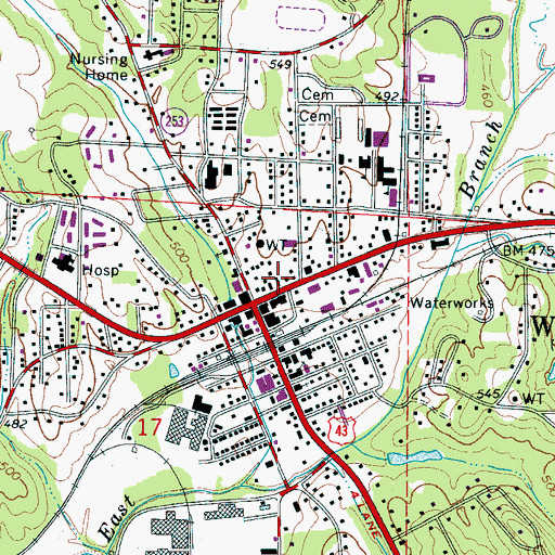 Topographic Map of Winfield Church of Christ, AL