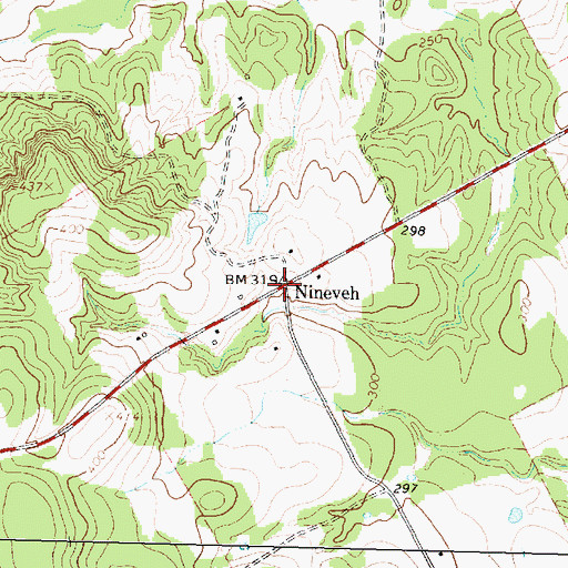 Topographic Map of Nineveh, TX