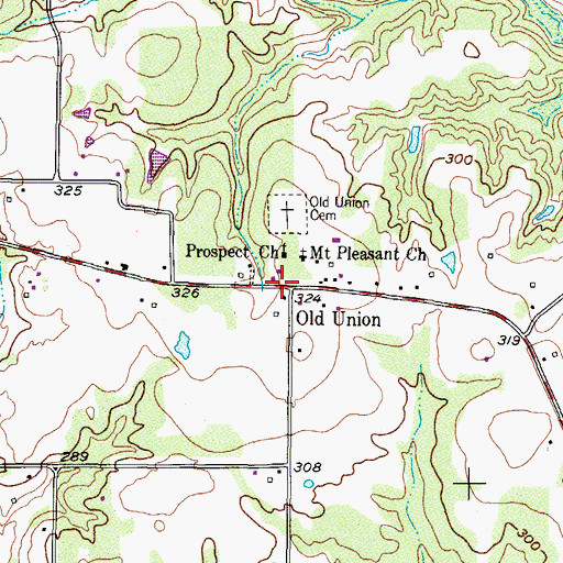 Topographic Map of Old Union, TX