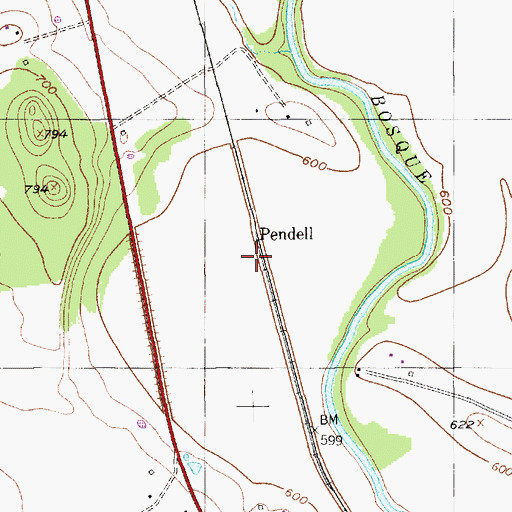 Topographic Map of Pendell, TX
