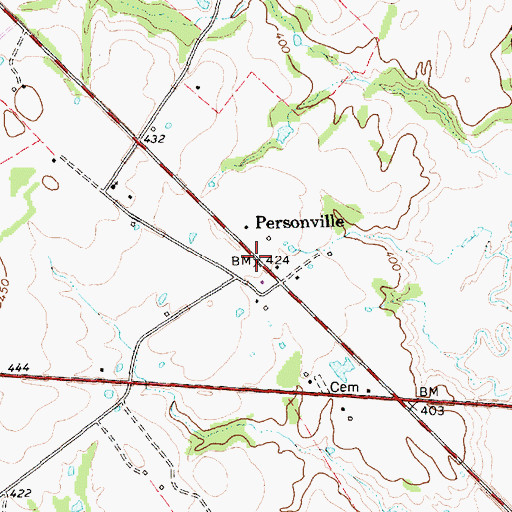 Topographic Map of Personville, TX