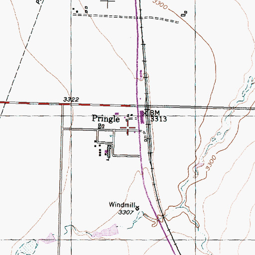 Topographic Map of Pringle, TX