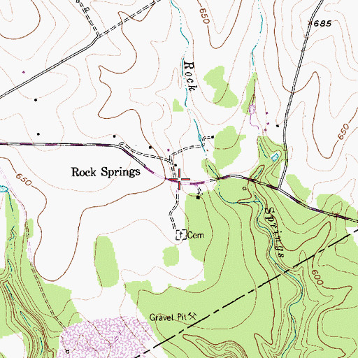 Topographic Map of Rock Springs, TX