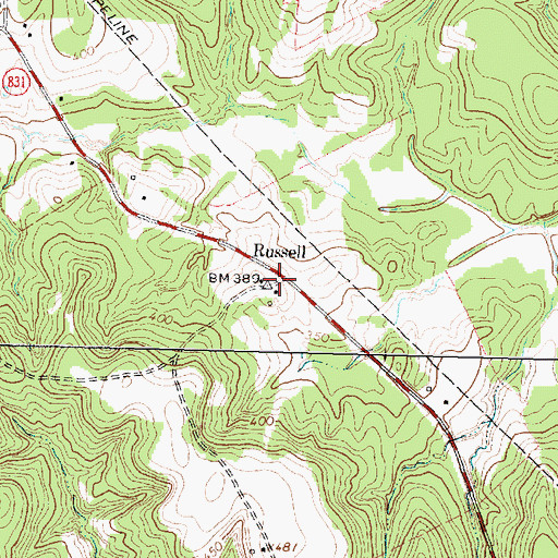 Topographic Map of Russell, TX