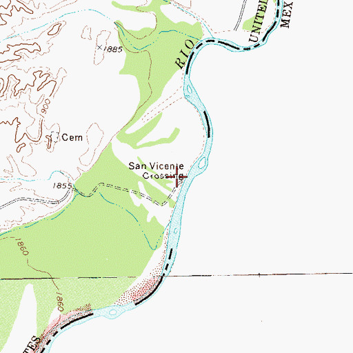 Topographic Map of San Vicente Crossing, TX