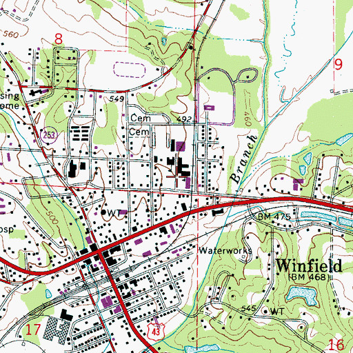 Topographic Map of Winfield High School, AL