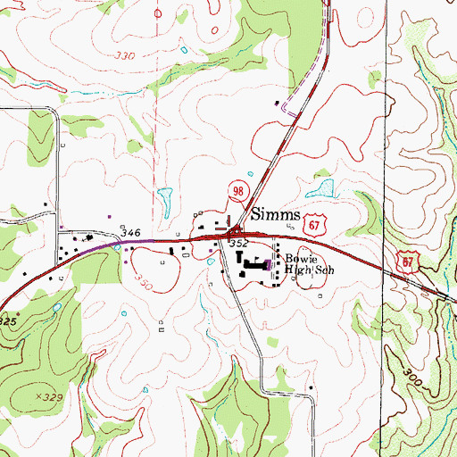 Topographic Map of Simms, TX