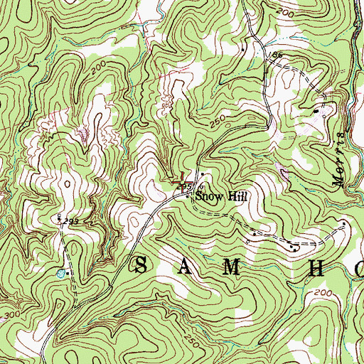 Topographic Map of Snow Hill, TX