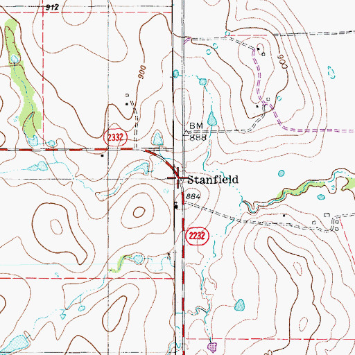 Topographic Map of Stanfield, TX