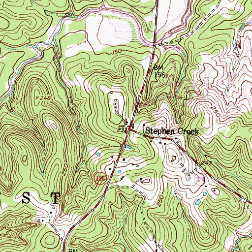Topographic Map of Stephen Creek, TX