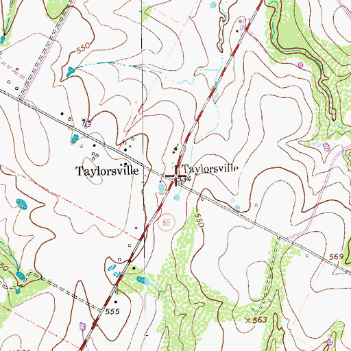 Topographic Map of Taylorsville, TX