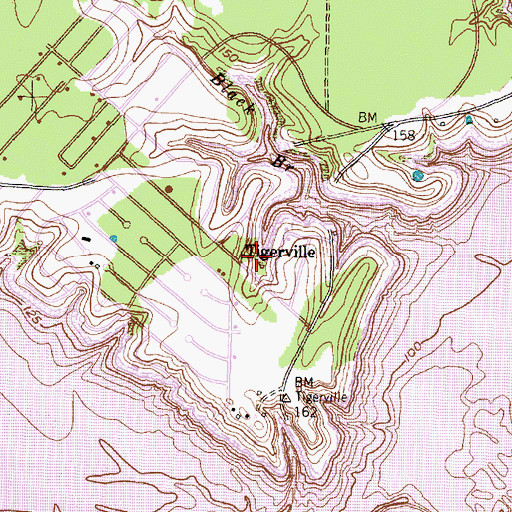 Topographic Map of Tigerville, TX