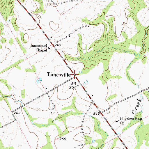 Topographic Map of Timesville, TX