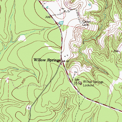 Topographic Map of Willow Springs, TX