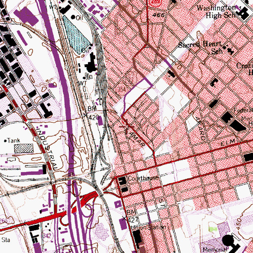 Topographic Map of Dallas, TX