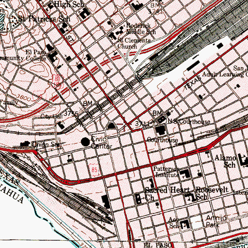 Topographic Map of El Paso, TX