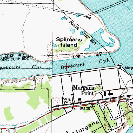 Topographic Map of Barbours Cut, TX