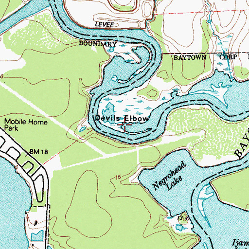 Topographic Map of Devils Elbow, TX