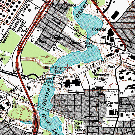 Topographic Map of Hill of Rest Cemetery, TX