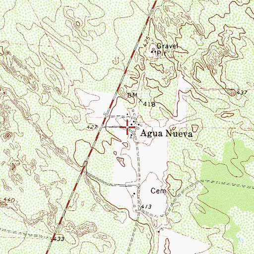 Topographic Map of Agua Nueva, TX