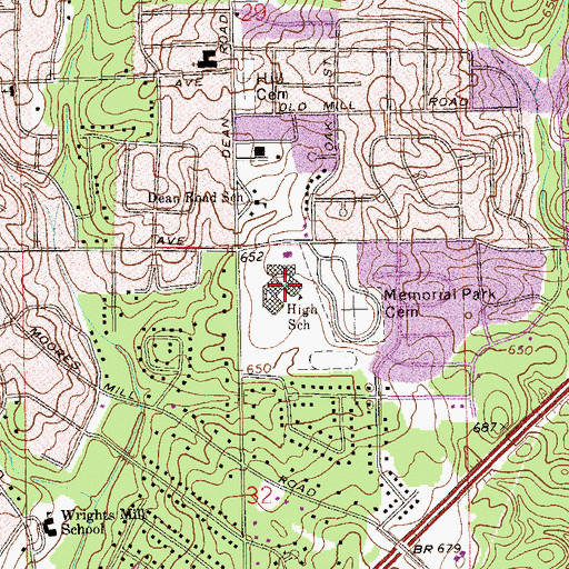 Topographic Map of Auburn High School, AL