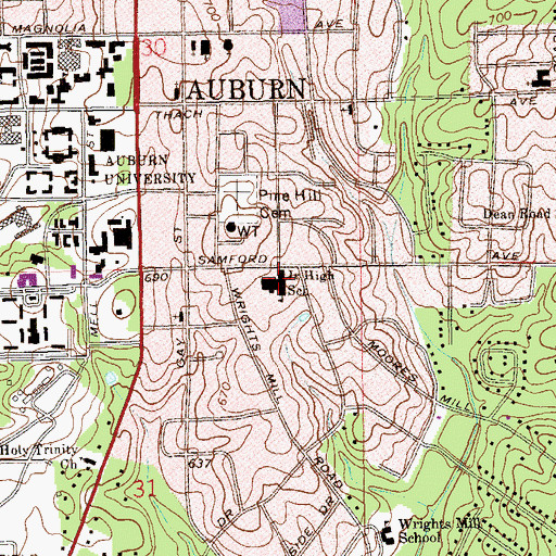 Topographic Map of Auburn Junior High School, AL