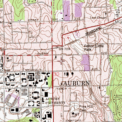 Topographic Map of Auburn Public School (historical), AL