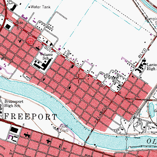 Topographic Map of Velasco, TX