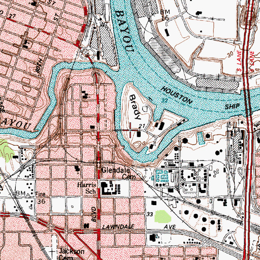 Topographic Map of Harrisburg Bend, TX